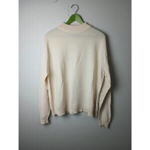 Carlo Silk Cotton Mock‎ Neck Sweater Cream Textured Size XL Cozy Warm